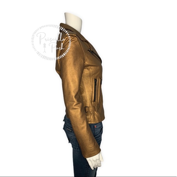 NWT IRO Gold Leather Moto Jacket Fleeced Lined Leather Motorcycle Jacket - Picture 9 of 16
